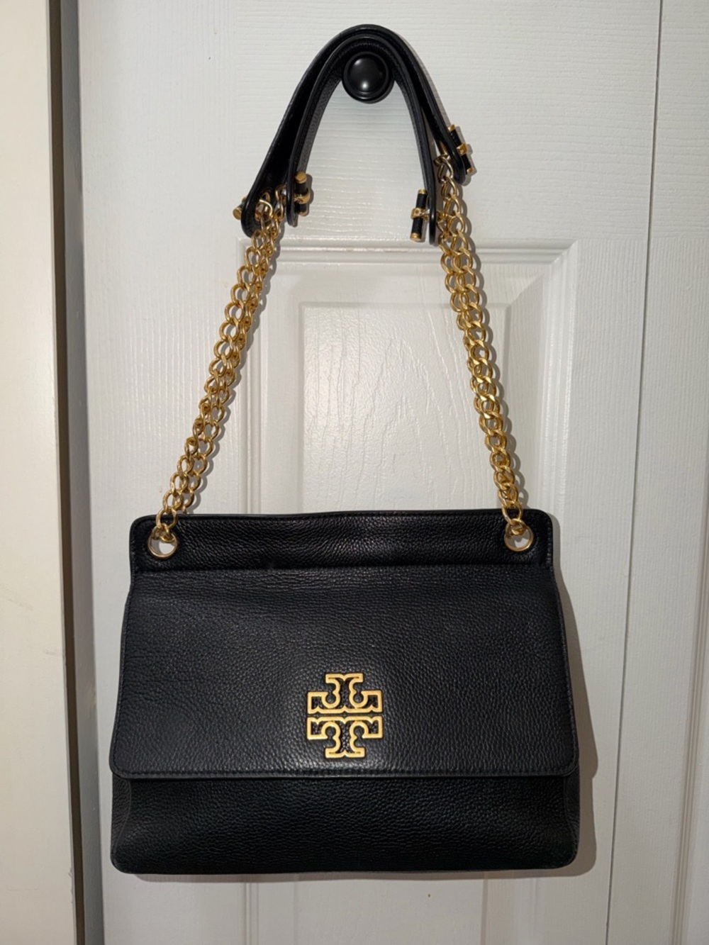Tory Burch Britten Black Leather Flap Convertible Shoulder Bag/Crossbody Bag - Picture 2 of 8